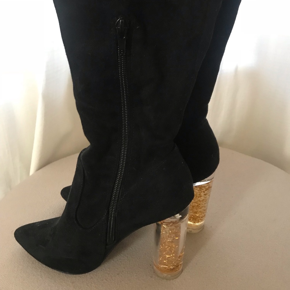 Black suede overknee  heeled boots